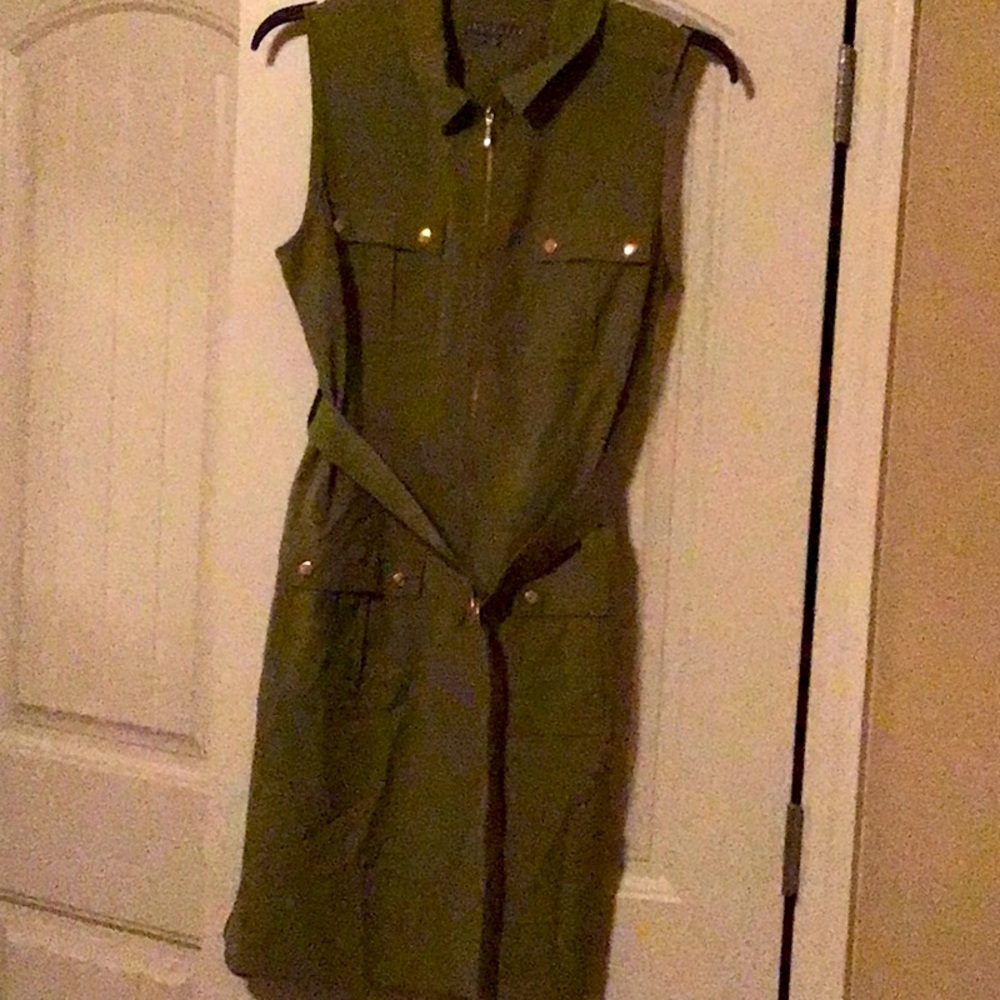 Olive green zippered front dress